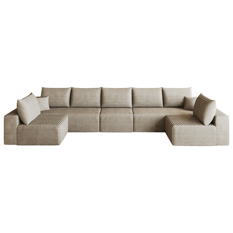Canapé modulaire surdimensionné en nuage 166 pouces, canapé d'angle en velours côtelé en forme de U avec repose-pieds, canapé profond rembourré pour le salon, aucun assemblage requis