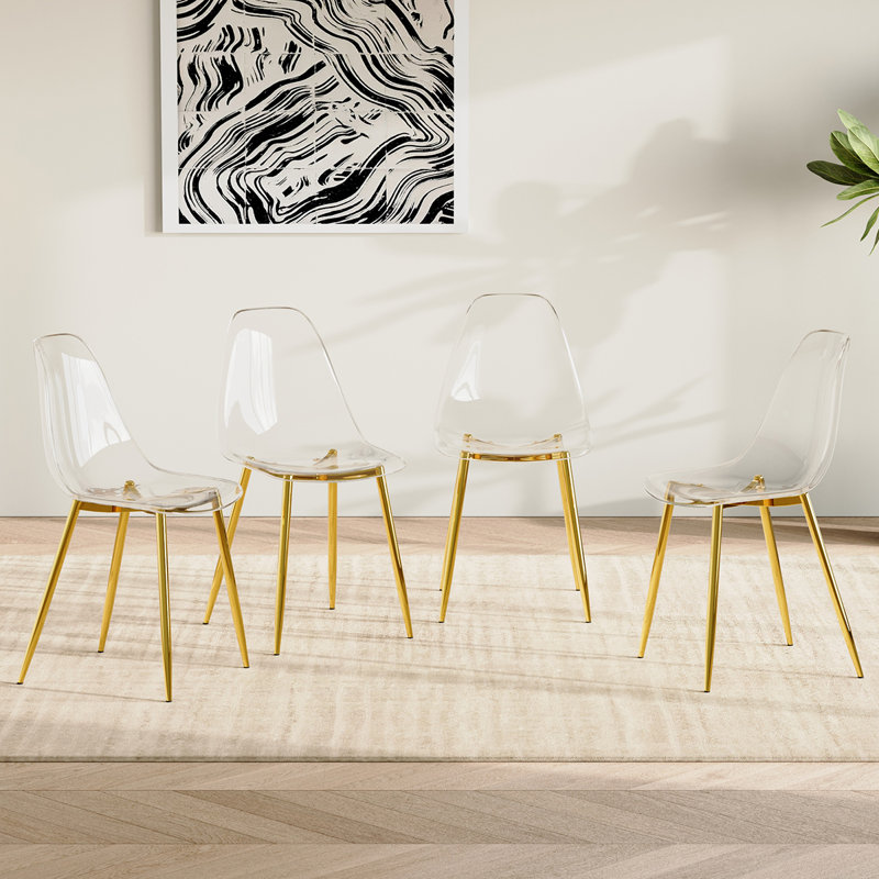 Chaises de salle à manger transparentes avec pieds en métal pour la cuisine et la salle à manger, 4, Doré