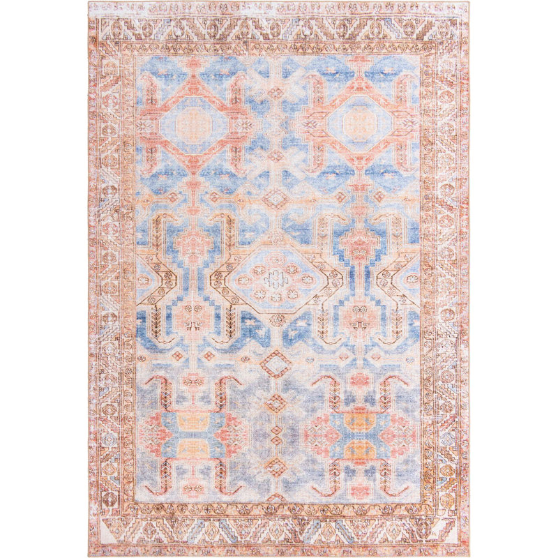 Tapis traditionnel Amilio bleu-rouille, Rectangle 8 pi 4 po x 12 pi