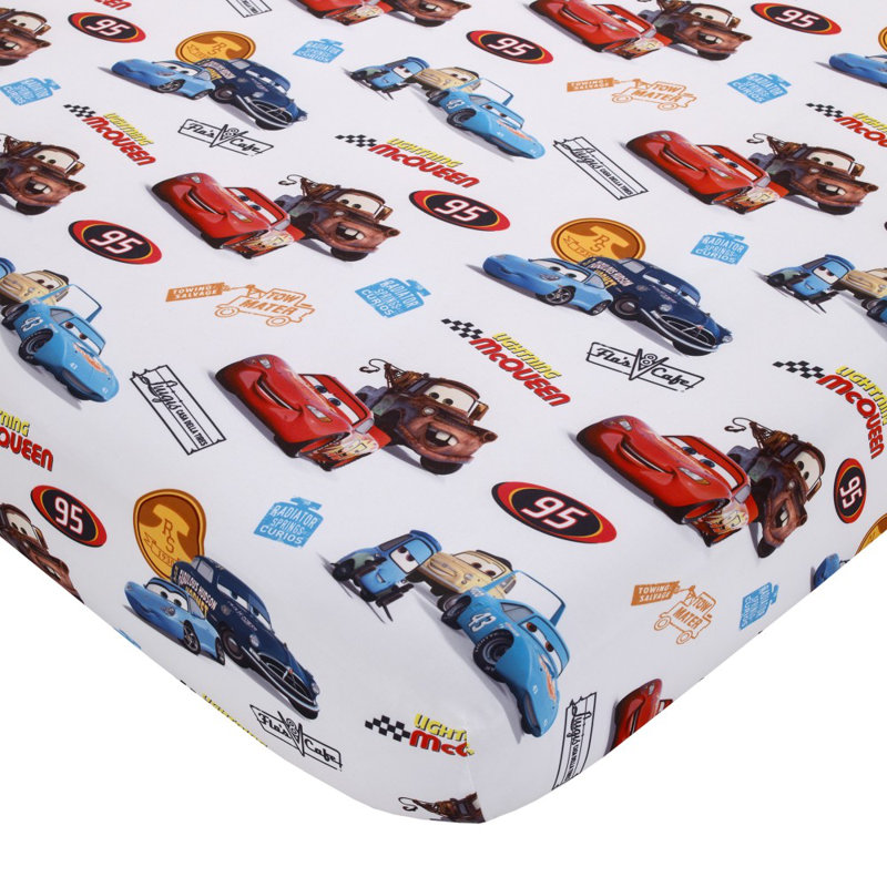 Disney NoJo Disney Cars Radiator Springs Lightning McQueen 2 Piece Toddler Sheet Set Fitted Bottom Sheet and Reversible... 