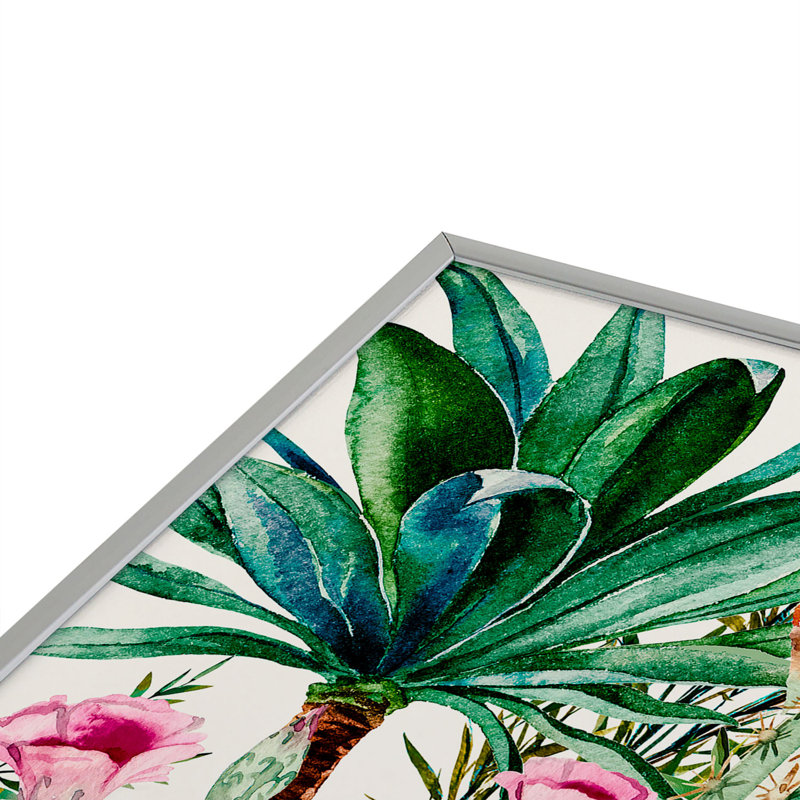 Blooming in the Cactus - Peinture sur verre encadrée, H 10 po x l 10 po x P 1 po, Argent