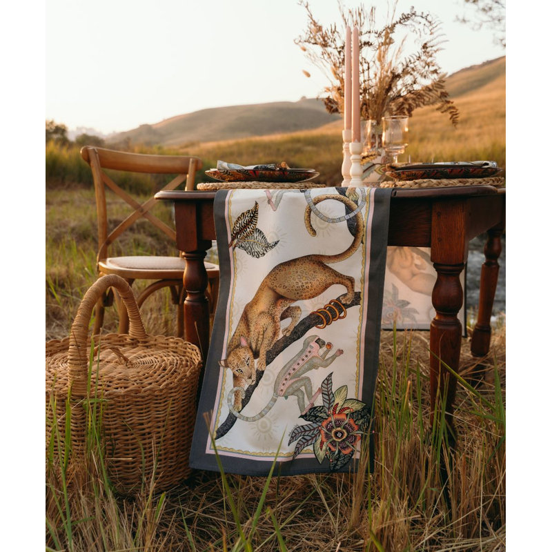 Monkey Tales Table Runner - Cotton, 138" L, Stone