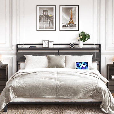 Morano 39.9"H Metal Headboard with Charging Station