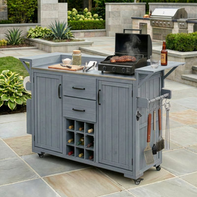 60.2"W Outdoor Kitchen Island with Wheels and Stainless Steel Top