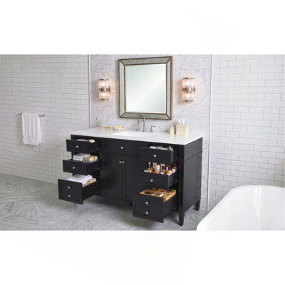 Meuble-lavabo de salle de bain de 122 cm (48 po) avec lavabo, meuble-lavabo autoportant en MDF avec 6 tiroirs et 2 portes, ensemble meuble-lavabo avec lavabo en composite, charnières à fermeture douce et poignées en métal