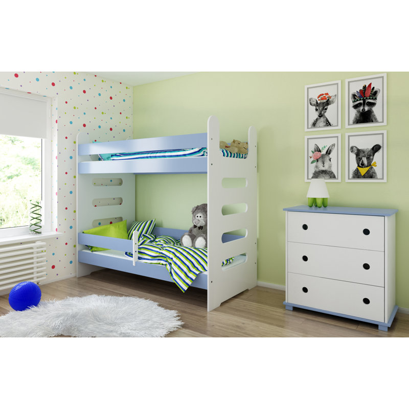 Cannady Bunk Bed with Built-in Ladder Included, Blue, European Toddler (80 x 180 cm)