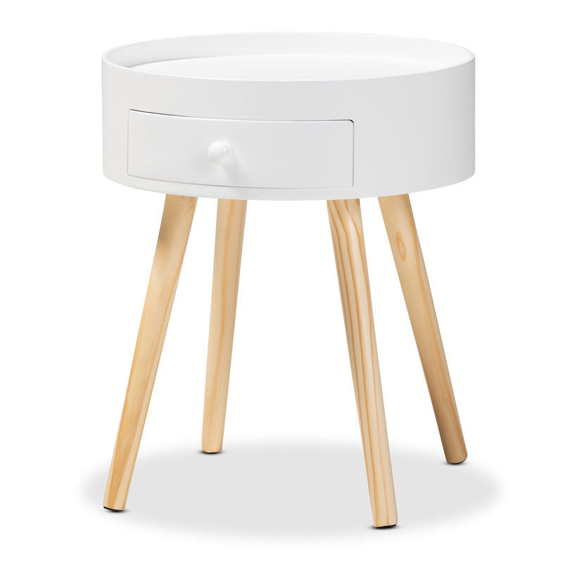 Table de chevet 1 tiroir Knighten, (Naturel / blanc)