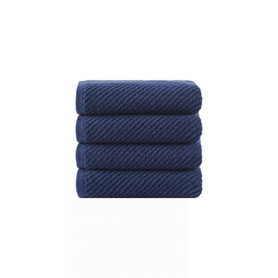 4-Piece 100% Cotton Quick Dry Diagonal Ribbed 4Pcs Hand Towel Set, Navy