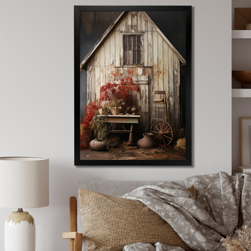 Asriel Barns Rustic Charm X - Barns, reproduction d'art sur toile encadrée, Cadre simple noir, H 40 po x l 30 po x P 1,5 po