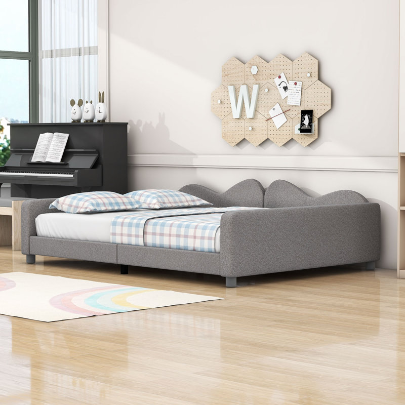 Wood Upholstered Daybed with Cloud-Shaped Backrest, Gray, Full