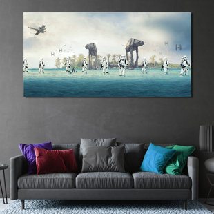«Stormtrooper With At Walker Of Star Wars Movie», papier peint, affiche sur toile, décoration murale