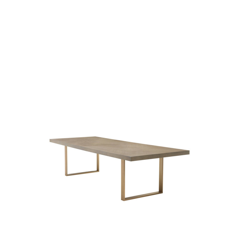 Table de salle à manger en chêne massif, Chêne délavé / laiton brossé, L 45,2756 po x L 118,112 po