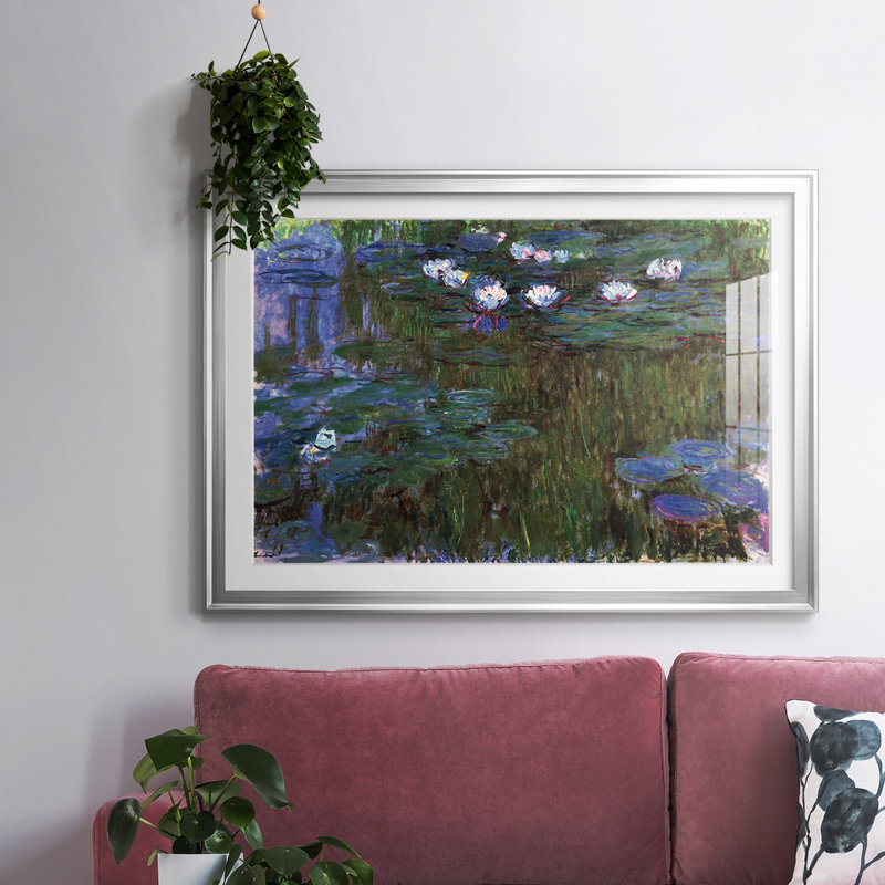 «Water Lillies # 3», impression encadrée sur papier par Claude Monet, Argent, H 19 po x l 27 po x P 1,5 po