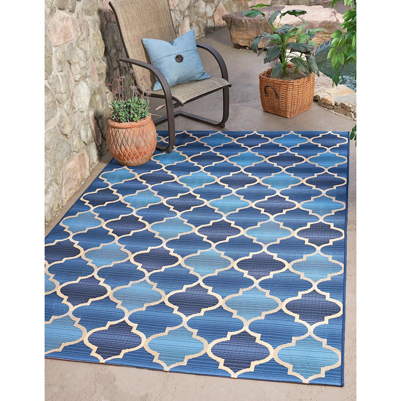 Outdoor Veranda Area Rug Denim Color, Rectangle 10' x 12'