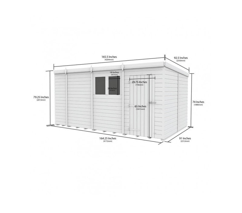 Total Sheds 14ft x 8ft Composite Pent Garden Shed - Single Door - With Windows - EPDM Rubber Roof - UK Manufactured