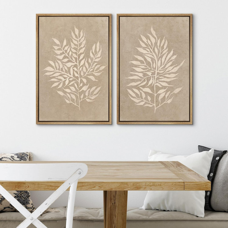 " Geometric Spray " 2 - Pieces on Canvas, 16'' H x 24'' W, Natural Framed