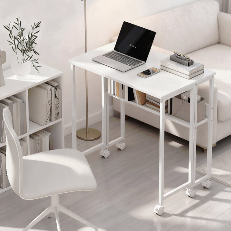 Foldable Desk With Storage Bag,Folding Computer Desk,For Small Spaces, Home Office, White, White