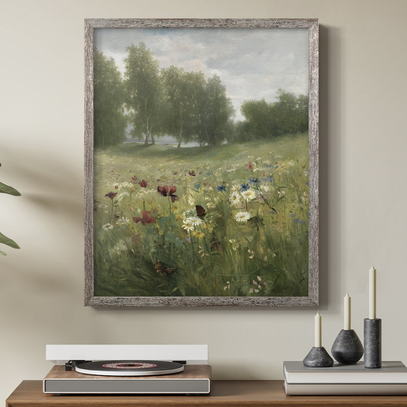 Reproduction florale rétro avec encadrement Ccc - bois massif, H 11 po x l 9 po