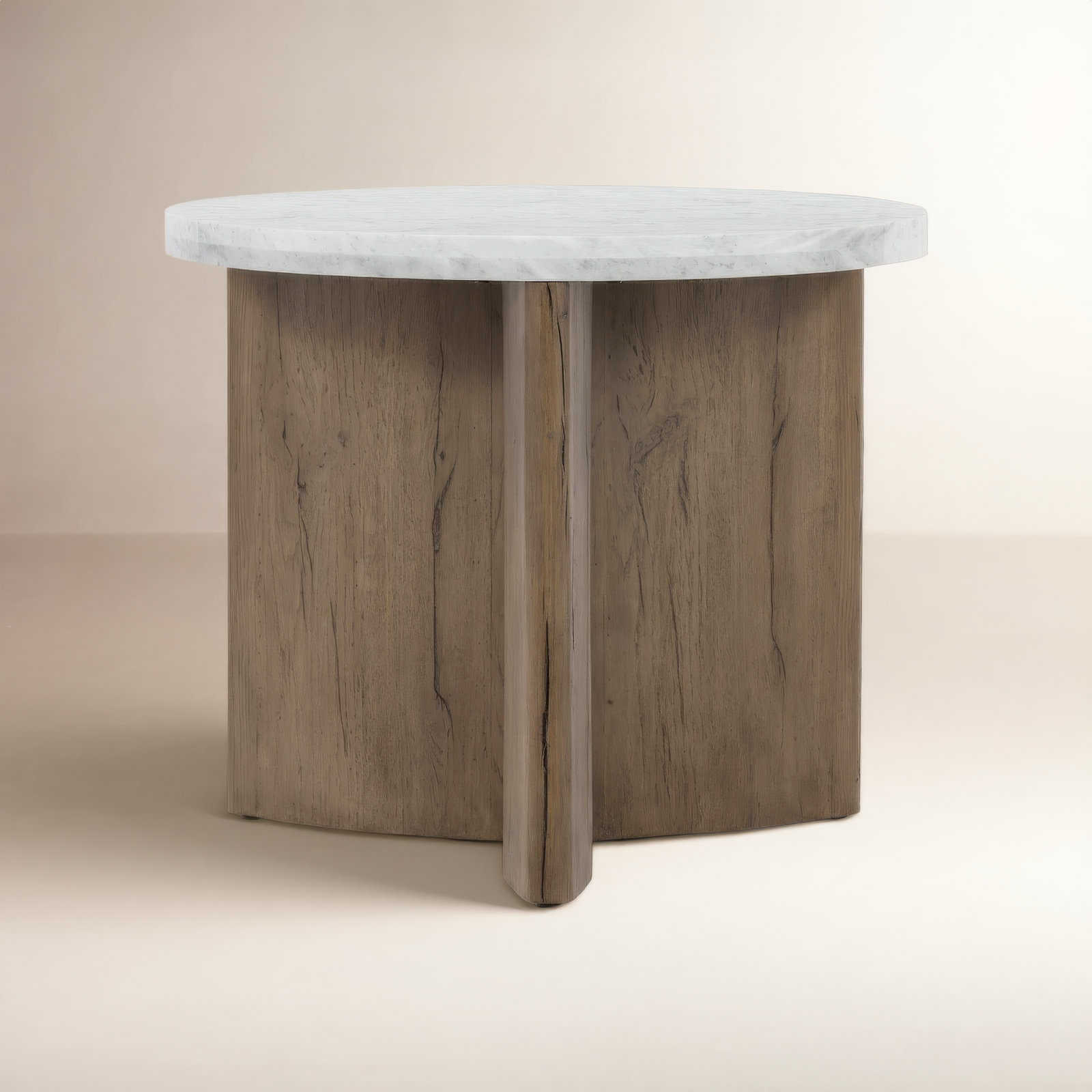 Iddo 25" Genuine Marble End Table, White/Rustic Gray