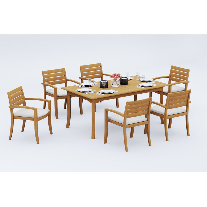 7 Pcs Grade-A Teak Wood Dining Set: 71" Rectangle Table And 6 Travota Stacking Arm Chairs #11TV1606, 6