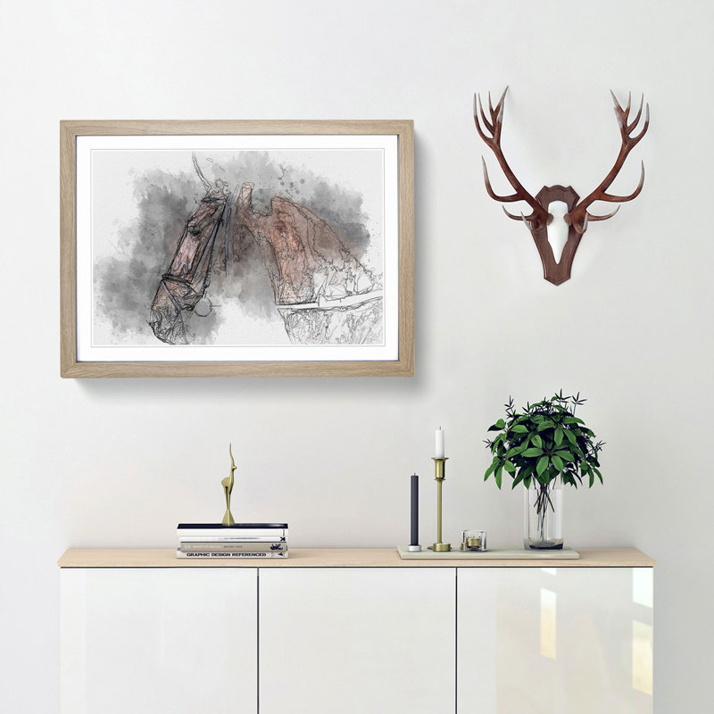Horse Portrait in Abstract - Picture Frame Graphic Art Print, Oak Framed, 48cm H x 65cm W x 2cm D