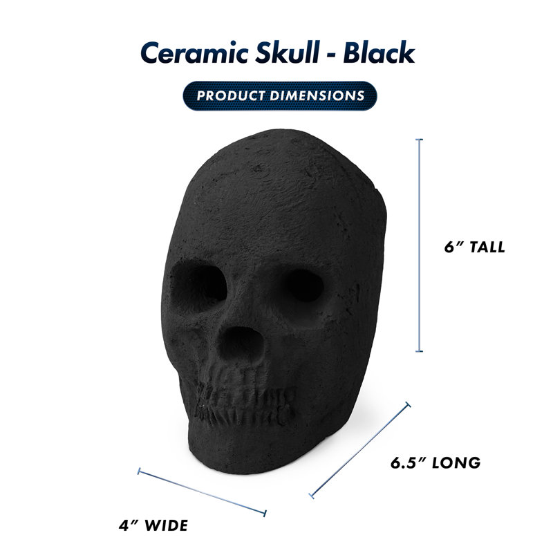 Black Ceramic Fireproof Skull for Fire Pit, 8 Inches