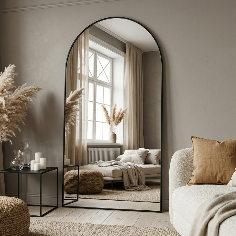 Arched  Metal Oversized Full-Length Mirror, Black, 72" x 44"