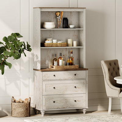 Scarlett Sideboard Cabinet With Bar Hutch, Buffet Cabinet With 3 Drawers And 3 Tier Shelves, 34''