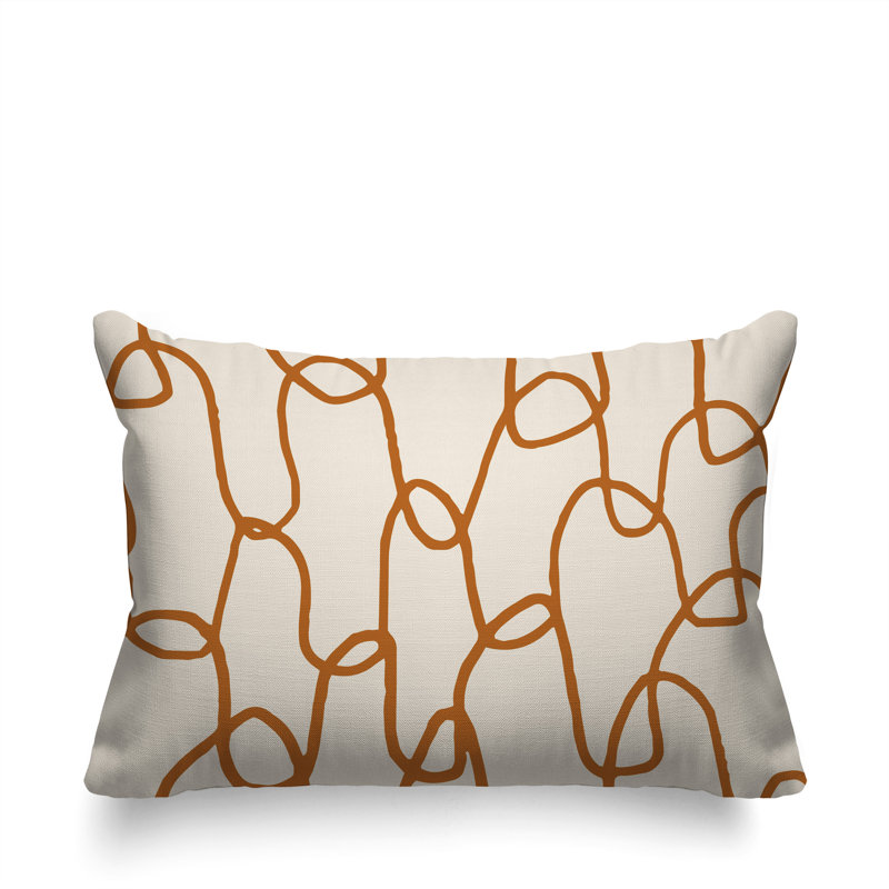 Fina Abstract Reversible Indoor/Outdoor Rectangle Pillow, 14''H x 20''W, Burnt Orange/ Black/ Off-White