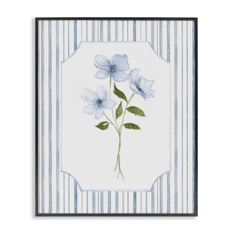 Soft Blooms & Stripes Framed Giclee, design by Tava Studios, 14" H x 11" W, Midnight Black Framed Giclee