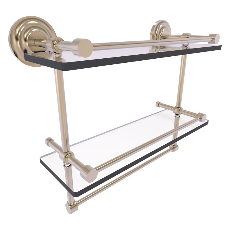 Leamore 2 Piece Tiered Shelf with Towel Bar, Antique Pewter, 12" H x 16" W x 5" D