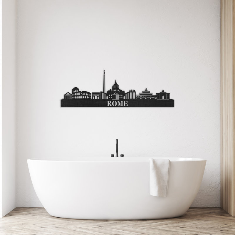 Décoration murale en bois Rome City Skyline, H 14 po x l 46 po x P 0,25 po, Naturel