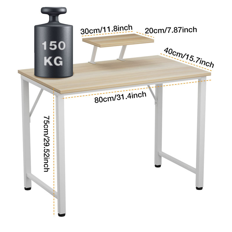 Nirjala Metal Base Writing Desk, 75cm H x 80cm W x 40cm D, Wood, White