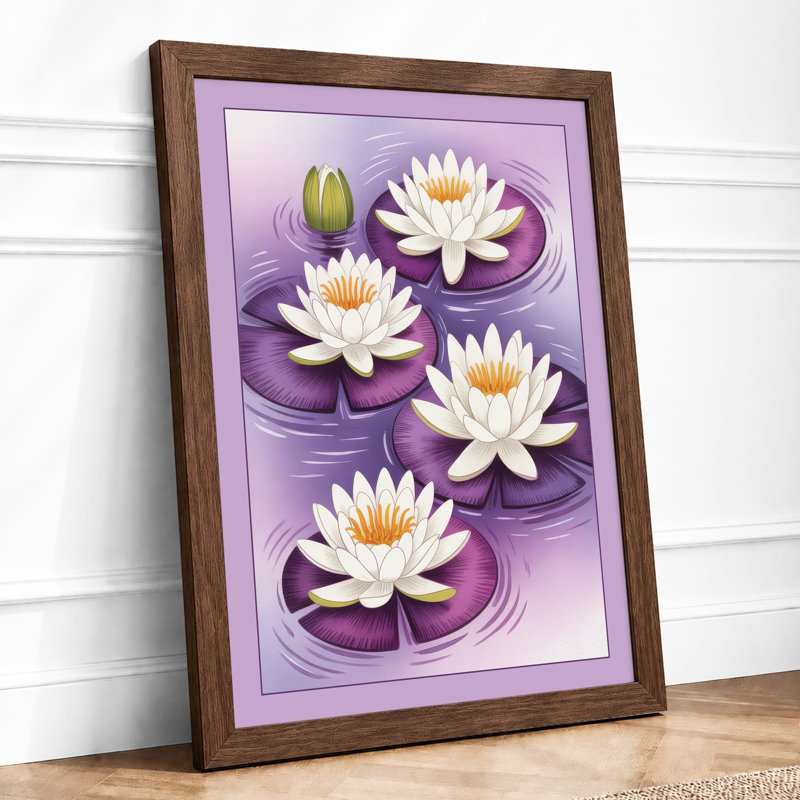 Floating Water Lilies Botanical - Print, Walnut, A3 - 42.0 x 29.7 cm