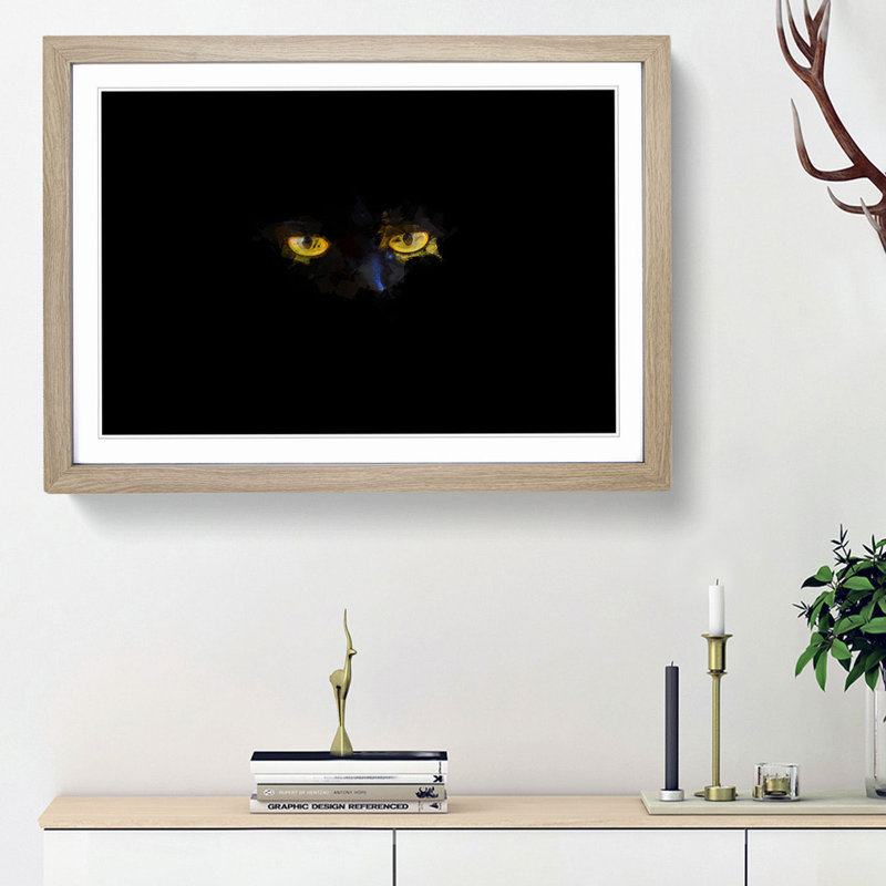 Eyes of a Cat in Abstract - Picture Frame Graphic Art Print, 62cm H x 87cm W x 2cm D, Oak Framed