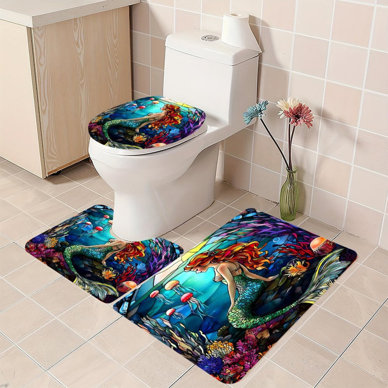Ensemble de tapis de bain en verre coloré 3 pièces pour salle de bain et chambre d'enfant