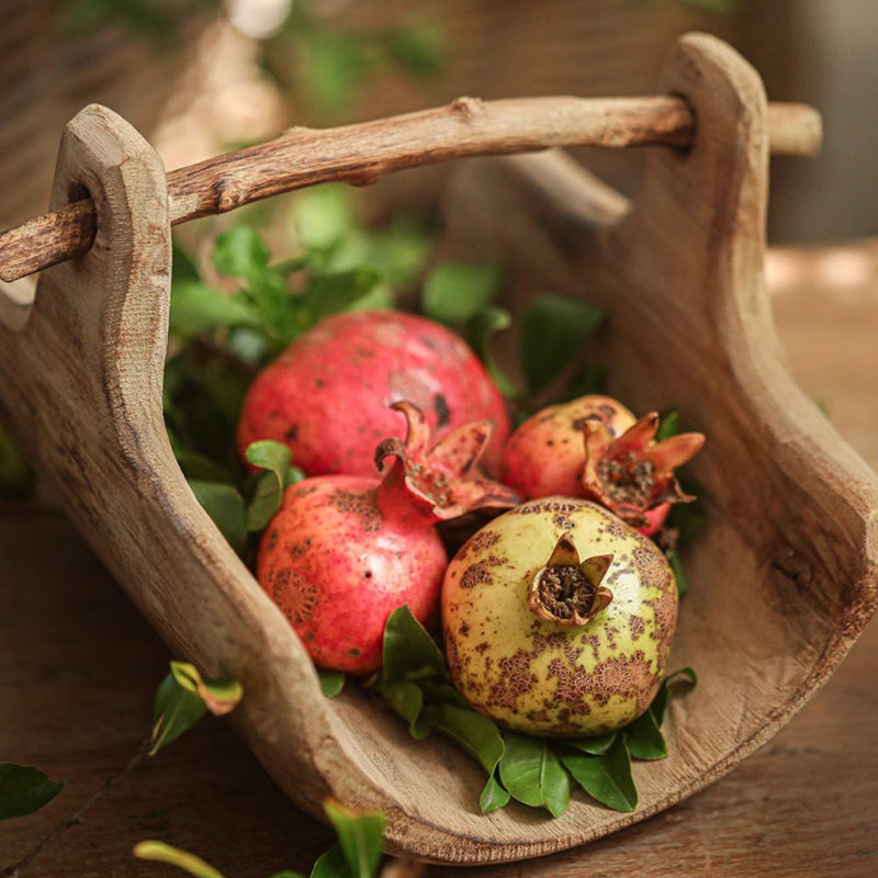 Rustic Wooden Basket Tray, 6.49" H x 7.28" W x 9.8" D