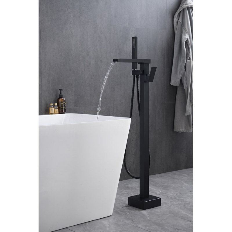 Matte Black Brass Floor-Mounted Freestanding Tub Filler