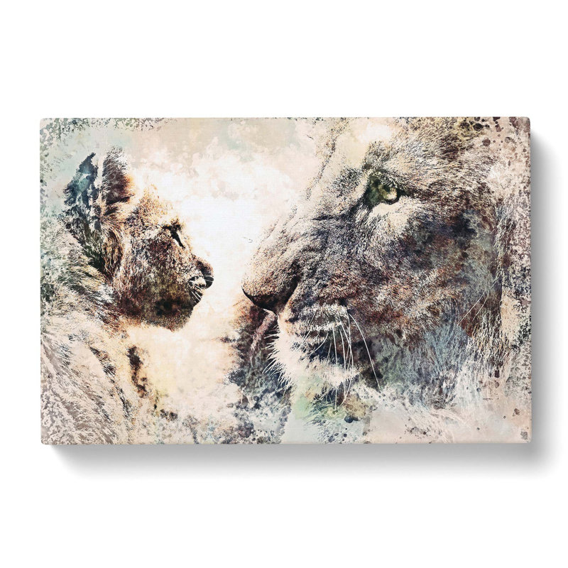 Lion Cub With Its Mother In Abstract - Wrapped Canvas Print, 50cm H x 76cm W x 3cm D