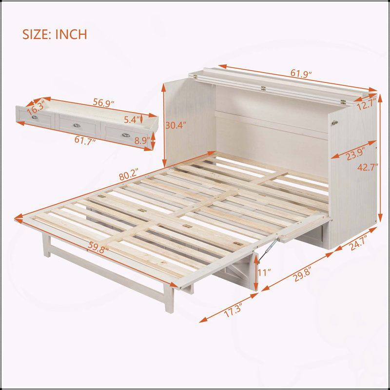Lit escamotable avec grands tiroirs Murphy, Blanc, Grand