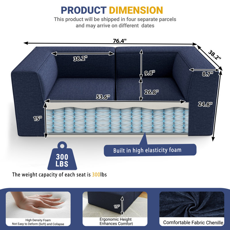 Canapé modulaire Bonelesss Compression Comfy Cloud, Bleu