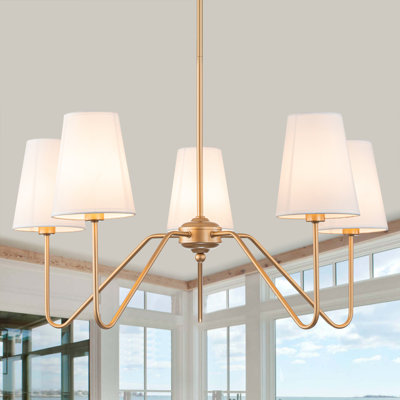 5-Light Gold Chandeliers for Dining Room with White Shade