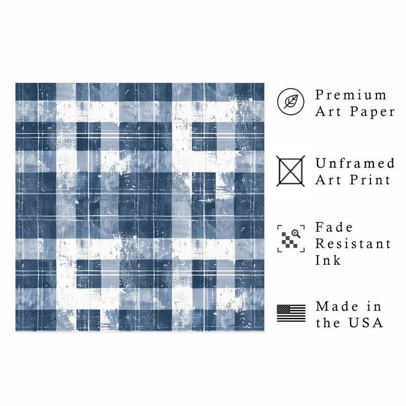Abstract Blue Plaid Pattern II Modern Unframed Art Print, 12" H x 12" W