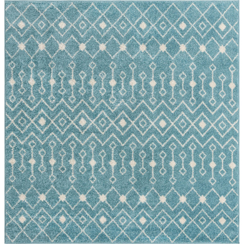 Tapis bleu turquoise en polypropylène tissé à la machine Briehn, Carré de 6 pi