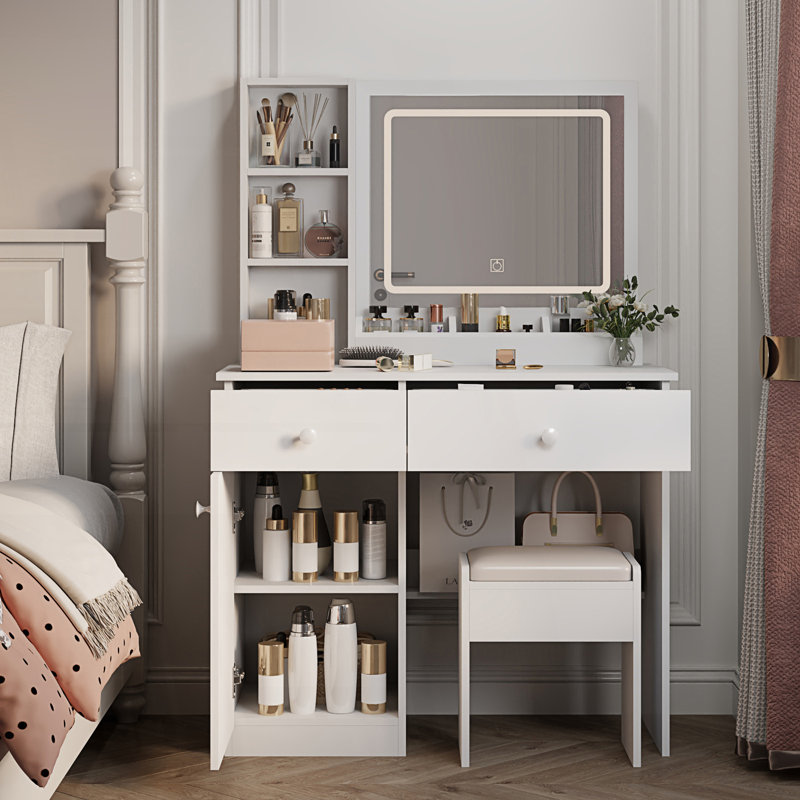 Bureau de coiffeuse avec miroir et lumières, miroir de coiffeuse avec lumières et ensemble de table