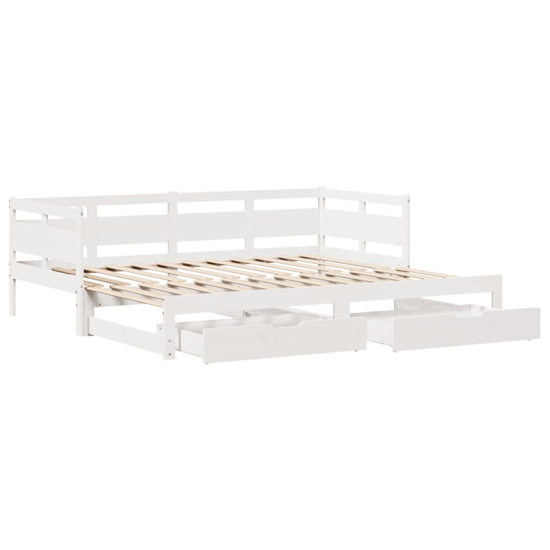 Wichita Solid Wood Daybed with Trundle, European Single (90 x 200cm), White