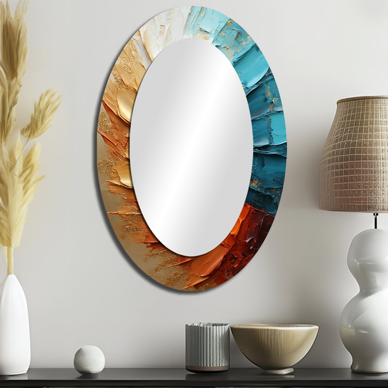 Miroir mural ovale doré et bleu, 36 po x 24 po