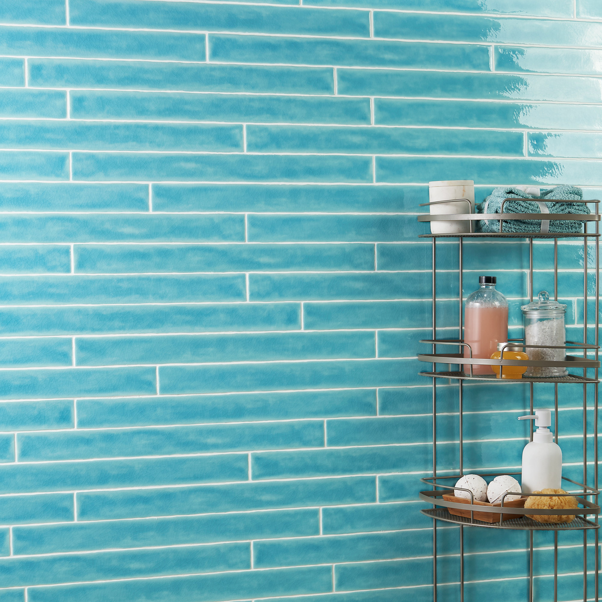 Capetown 2" x 20" Crackled Ceramic Subway Wall Tile (20 pieces/ 5.38 sq. ft./ Case), Turquoise