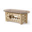 Table basse ovale multifonctionnelle avec nid caché pour animal de compagnie, plateau en verre trempé et base en bois massif sculpté