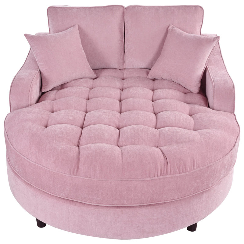 55" Modern Chaise Lounge Sofa Bed Upholstered Sofa Couch With Tufted Seat And Detachable Pillows For Living Room, Pink